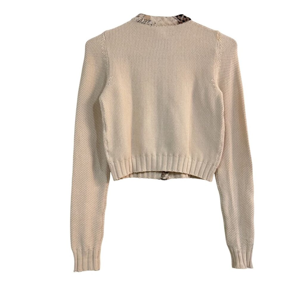 Vintage Les Copains Italy Women's Cream Knit Cardigan Silk Trim 90s Size IT 42 - Picture 4 of 8